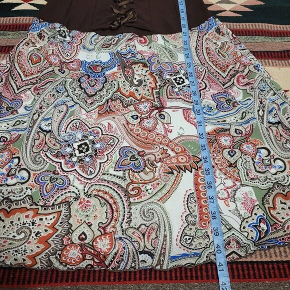 Vtg 90s Torrid Paisley Mesh Corset Dress Sz L/1X Brown Stretch Witchy Made USA - Picture 10 of 11